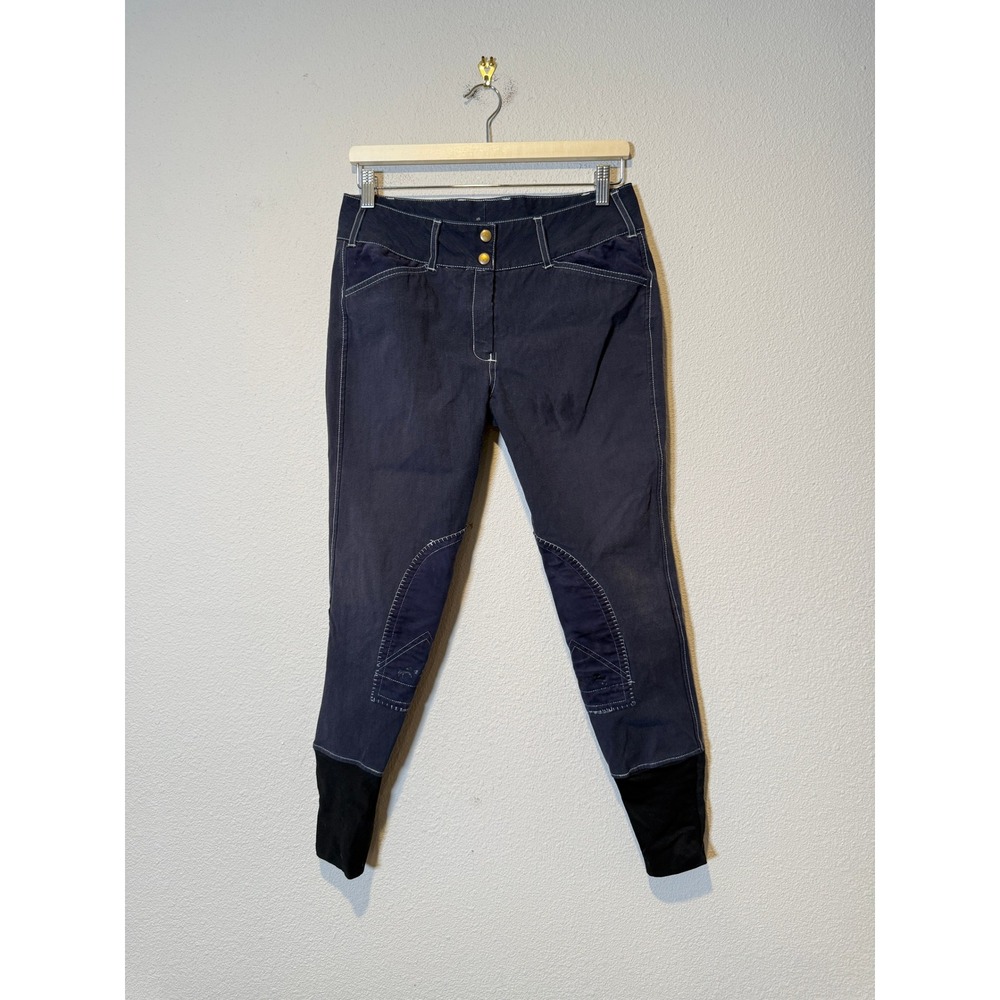 Equine Couture Sportif Natasha Navy Blue Knee Patch Riding Breeches Womens 30